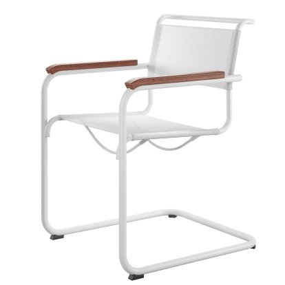 Chaise cantilever S 34 N All Seasons avec accotoirs, Blanc, Blanc, Sans coussin, Iroko