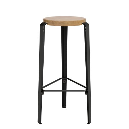 Tabouret de bar Lou, 76 cm, Chêne massif, Noir graphite