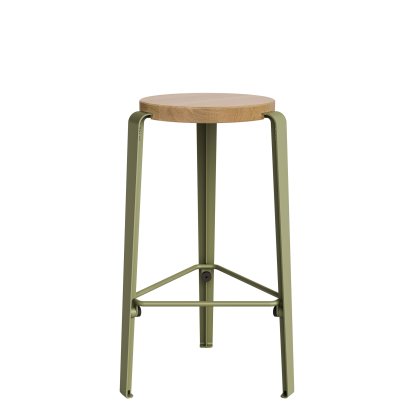 Tabouret de bar Lou, 66 cm, Chêne massif, Vert kaki