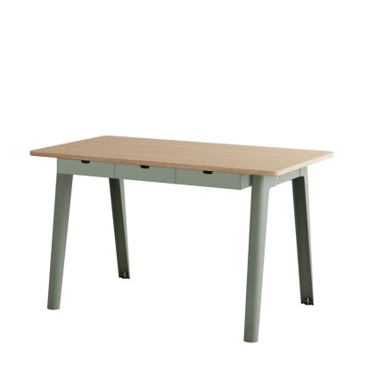 Bureau New Modern, métal/bois, 130 x 70 cm, Avec module de rangement, Gris eucalyptus