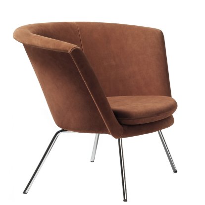 Fauteuil H57, Chromé, Cuir suède, Marron