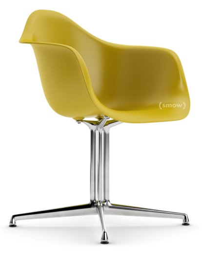 Eames Plastic Armchair DAL, Moutarde, Sans rembourrage, Sans rembourrage, Aluminium poli, Nouvelle hauteur d'assise (43,0 cm)