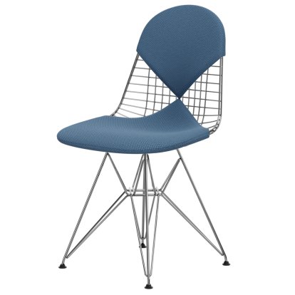 Chaise Wire Chair DKR, Poli chromé, Coussin pour assise et dossier (Bikini), Apollo bleu horizon / gris clair