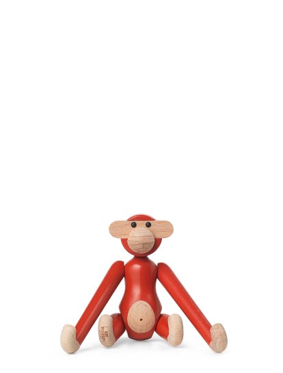 Figurine Singe, Mini (H 9,5 cm), Hêtre/rouge