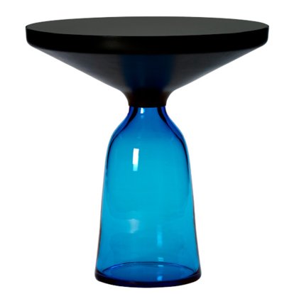 Table d'appoint Bell, Acier bruni noir, laqué clair, Bleu saphir