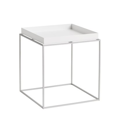 Table avec plateau Tray, H 40/44 x L 40 x P 40 cm, Blanc / gris