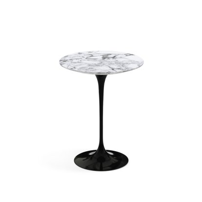Table d'appoint ronde Saarinen, 41 cm, Noir, Marbre Arabescato (blanc avec tons gris)