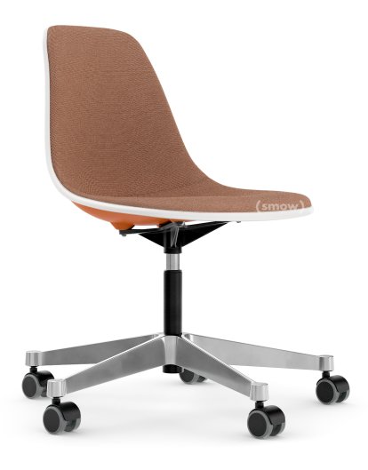 Eames Plastic Side Chair RE PSCC, Orange rouille, Rembourrage intégral, Cognac / ivoire