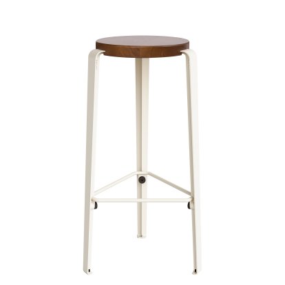 Tabouret de bar Lou, 76 cm, Chêne teinté, Blanc crème