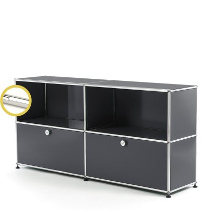 USM Haller E Sideboard L avec éclairage des compartiments, Anthracite RAL 7016, Blanche froide