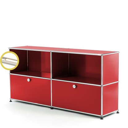 USM Haller E Sideboard L avec éclairage des compartiments, Rouge rubis USM, Blanche chaude