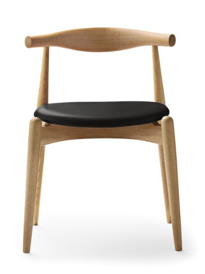 CH20 Elbow Chair, Chêne laqué naturel, Cuir noir