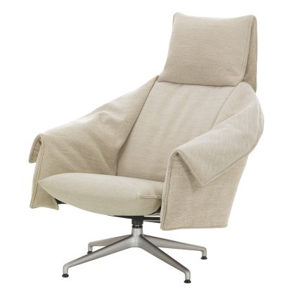 Fauteuil lounge Bascule à dossier haut avec piètement à quatre branches, Sans repose-pieds, Tissu Iroko 2, crème, 43 cm, Aluminium sablé