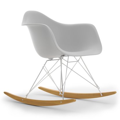 Fauteuil Eames Plastic Armchair RAR, Coton blanc, Chromé, Érable nuance de jaune