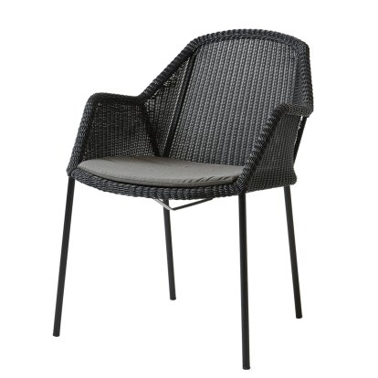 Chaise Breeze, Noir, Avec coussin d'assise, Natté - Taupe