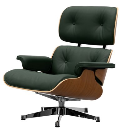 Eames Lounge Chair, Noyer naturel, Cuir Premium F jade, 89 cm, Aluminium poli