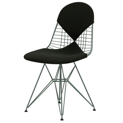Chaise Wire Chair DKR, Revêtement thermolaqué eames écume de mer verte, Coussin pour assise et dossier (Bikini), Apollo forêt / noir