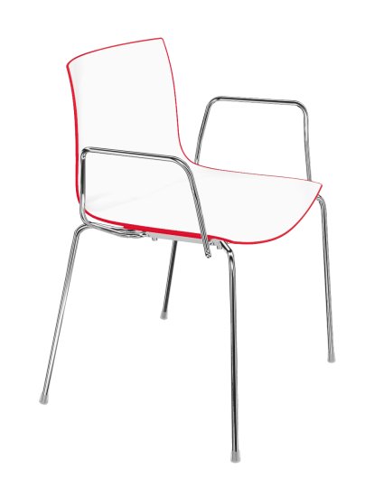 Catifa 46 Tube, Chromé, Bicolore, Dossier rouge, siège blanc, Avec accoudoirs