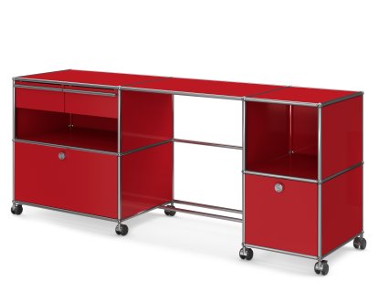 Bureau USM Haller Type 3, Rouge rubis USM, Souples pour sols durs