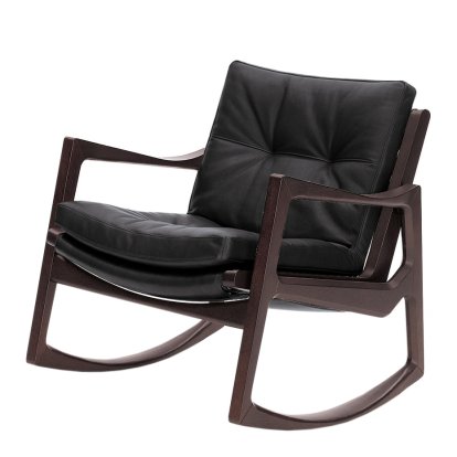 Euvira Rocking Chair Soft, Chêne teinté marron, Cuir Classic noir