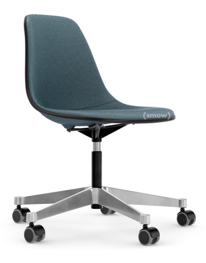 Eames Plastic Side Chair RE PSCC, Bleu océan, Rembourrage intégral, Bleu glacier / marron marais