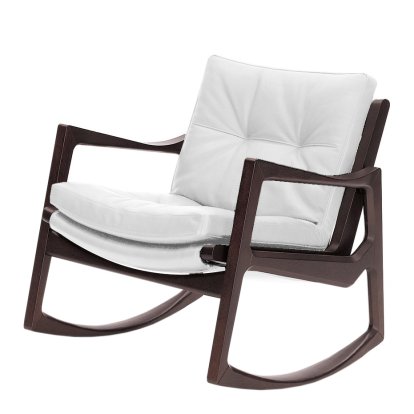 Euvira Rocking Chair Soft, Chêne teinté marron, Cuir classic blanc