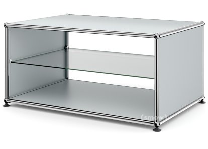 Table d'appoint avec panneaux latéraux USM Haller, 75 cm, Avec tablette intérieure en verre, Argent mat USM