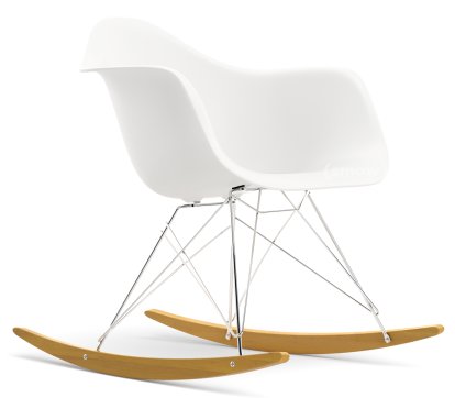 Fauteuil Eames Plastic Armchair RAR, Blanc RE, Chromé, Érable nuance de jaune