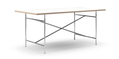 Détails Richard Lampert Table Eiermann Table Eiermann, Mélaminé blanc avec bords chêne, 180 x 90 cm, Chromé, Vertical, centré (Eiermann 2), 135 x 78 cm