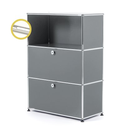 USM Haller E Highboard M avec 2 portes battantes et éclairage du compartiment, Gris moyen RAL 7005, Blanche froide