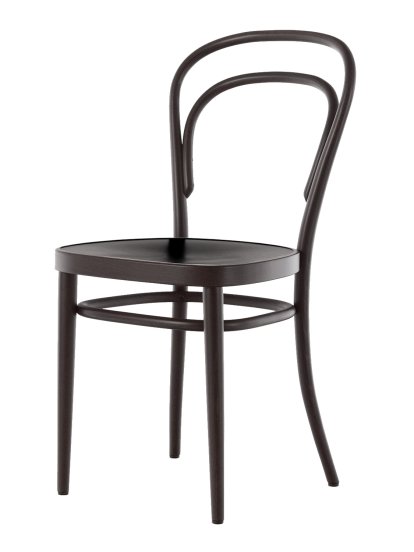 Chaise bistrot 214 / 214 M originale, Sans accotoirs, Hêtre teinté noir, Siège en contreplaqué moulé