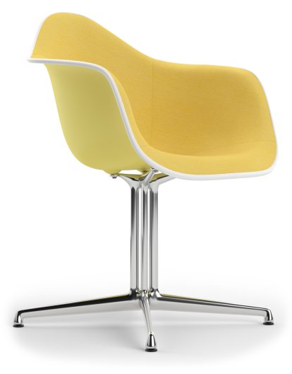 Eames Plastic Armchair DAL, Citron, Rembourrage intégral, Jaune / ivoire, Aluminium poli, Nouvelle hauteur d'assise (43,0 cm)