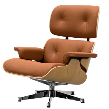 Eames Lounge Chair, Châtaignier naturel, Cuir Premium F cognac, 89 cm, Aluminium poli
