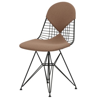 Chaise Wire Chair DKR, Revêtement thermolaqué noir basic, Coussin pour assise et dossier (Bikini), Hopsak cognac / ivoire