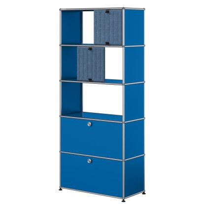 Étagère USM Haller, 2 abattants sans paroi arrière, avec 2 Soft Panels, verticale, Bleu gentiane RAL 5010, Bleu / Bleu clair