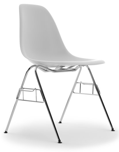 Eames Plastic Side Chair DSS / DSS-N, Coton blanc, Sans rembourrage, Sans rembourrage, Avec liaison de rangée (DSS)