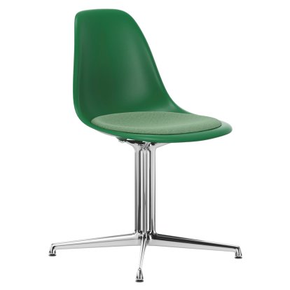 Eames Plastic Side Chair DSL, Vert émeraude, Avec coussin d'assise, Vert / ivoire, Aluminium poli
