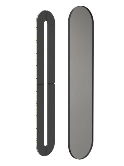 Unu miroir avec éclairage LED ovale (set), H 180 x L 40 cm, Noir mat