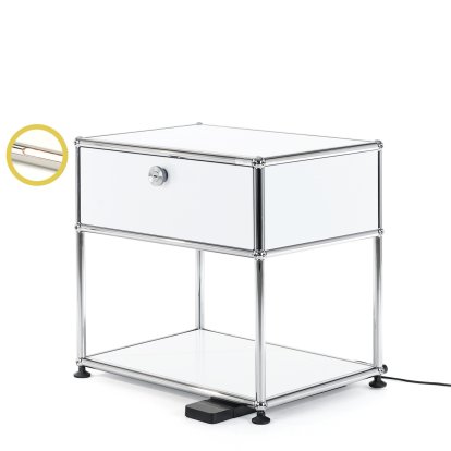 Table de chevet USM Haller E avec variateur de lumière, Blanc pur RAL 9010