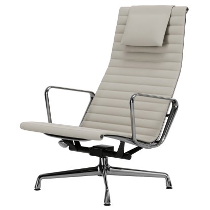 Aluminium Chair EA 124, Chromé, Cuir (Standard), Neige