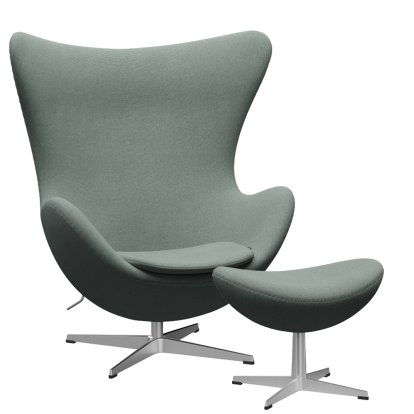 Fauteuil Egg (Oeuf), Re-wool, 868 - Aqua clair / naturel, Aluminium satiné et poli, Avec repose-pied
