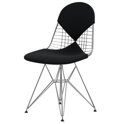 Chaise Wire Chair DKR, Poli chromé, Coussin pour assise et dossier (Bikini), Apollo carbone / noir