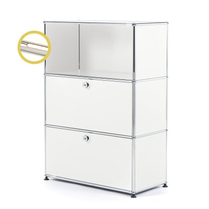 USM Haller E Highboard M avec 2 portes battantes et éclairage du compartiment, Blanc pur RAL 9010, Blanche chaude