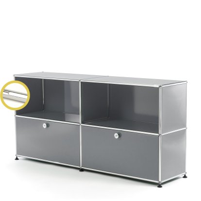 USM Haller E Sideboard L avec éclairage des compartiments, Gris moyen RAL 7005, Blanche froide