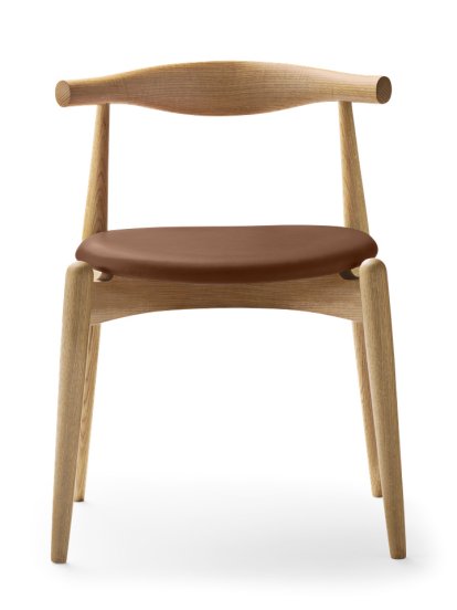 CH20 Elbow Chair, Chêne laqué naturel, Cuir cognac