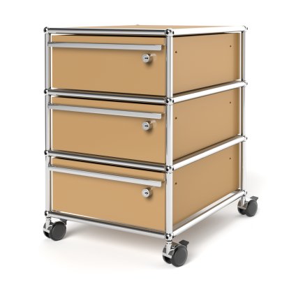 Caisson à roulettes USM Haller avec 3 tiroirs Type 1 , Tous les compartiments avec serrures, Beige USM