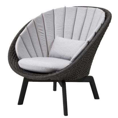 Fauteuil lounge Peacock, Medium flat soft Rope - Dark grey / Aluminium black, Natté - Gris clair