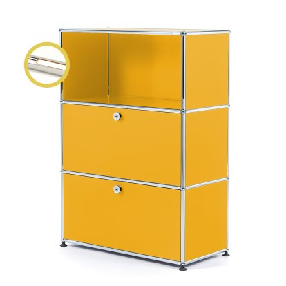 USM Haller E Highboard M avec 2 portes battantes et éclairage du compartiment, Jaune or RAL 1004, Blanche chaude