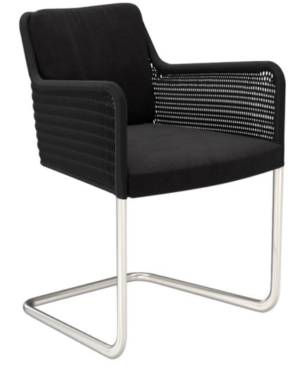 Chaise D43, Tissu Cavalerie, Noir, Acier inoxydable, mat