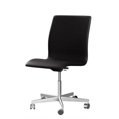 Chaise Oxford, Avec accotoirs, Dossier bas, Piétement à roulettes, Cuir souple, Noir-marron